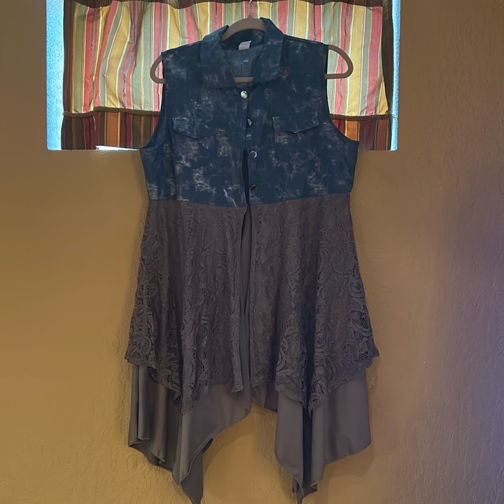 Women’s Denim Vest, Sleeveless, Ripped Draped Patchwork Cardigan, Jean Vest